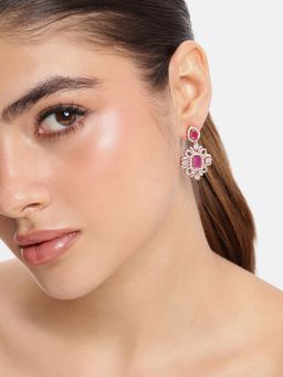 Estele - Ruby Cz Dangler Earrings with Rosegold Finish for Women