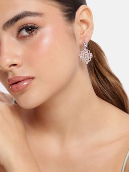 Estele - White Cz Dangler Earrings with Rosegold Finish for Women