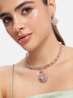 Estele - Rosegold White Cz Designer Necklace Set for Women