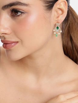 Estele - Green Cz Dangler Earrings with Gold Finish