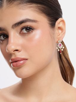 Estele - Ruby Cz Dangler Earrings with Gold Finish for Women