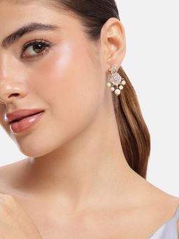 Estele - White Cz Pearl Bead Dangler Earrings with Gold Finish