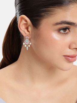 Estele - Rosegold Finish Mint Green Cz Stone Dangler Earrings