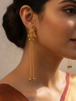 Fida - Gold Floral Women Ethnic Long Earrings