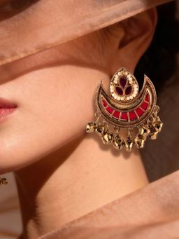 Fida - Gold Ruby Women Ethnic Earrings