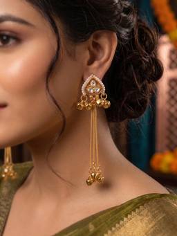 Fida - Gold Ghungroo Embellishment Women Ethnic Long Earrings