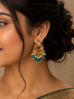 Fida - Gold Stone and Kundan Embellishment Minakari Women Ethnic Stud Earrings