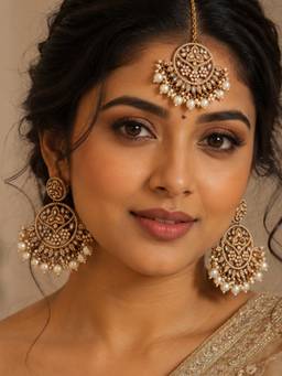 Fida - Gold Kundan Embellishment Women Ethnic Earrings and Maang Tikka Set