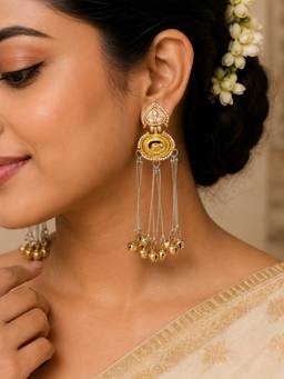 Fida - Gold Pearl Embellishment Women Ethnic Temple Style Earrings