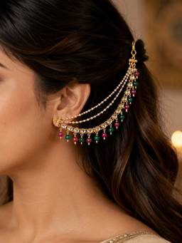 Fida - Gold Multicolour Pearl Embellishment Women Ethnic Ear Chain