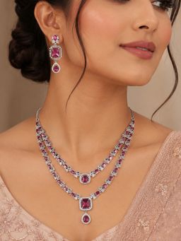 Fida - Silver Women Ethnic Layered Square Pendant Necklace Set
