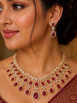 Fida - Gold Women Ethnic Ruby Tear Necklace Set