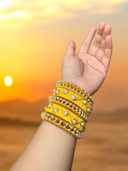 Jewelwati - Set Of 8 Golden Pearl Bangles