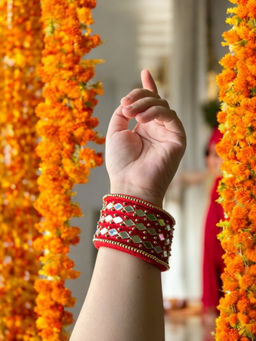 Jewelwati - Set Of 5 Red Mirror Bangles