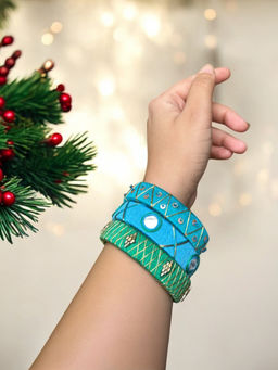 Jewelwati - Set Of 3 Green-Blue Bangles