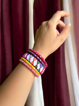 Jewelwati - Vibrant Pink Bangle Set Of 5