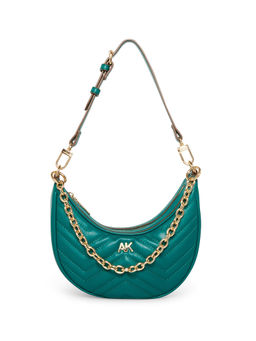 Anne Klein - Green Quilted Crescent Sling Bag with Swag Chain and Detachable Strap