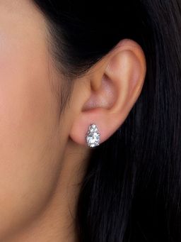 Ornate Jewels - 925 Sterling Silver Round American Diamond Solitaire Stud Earrings for Women Girls One Size