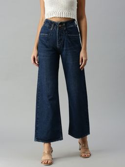 SHOWOFF - Womens Wide Leg Clean Look Navy Blue Jeans