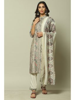 Biba - Black Cotton Unstitched Suit (Set of 3)