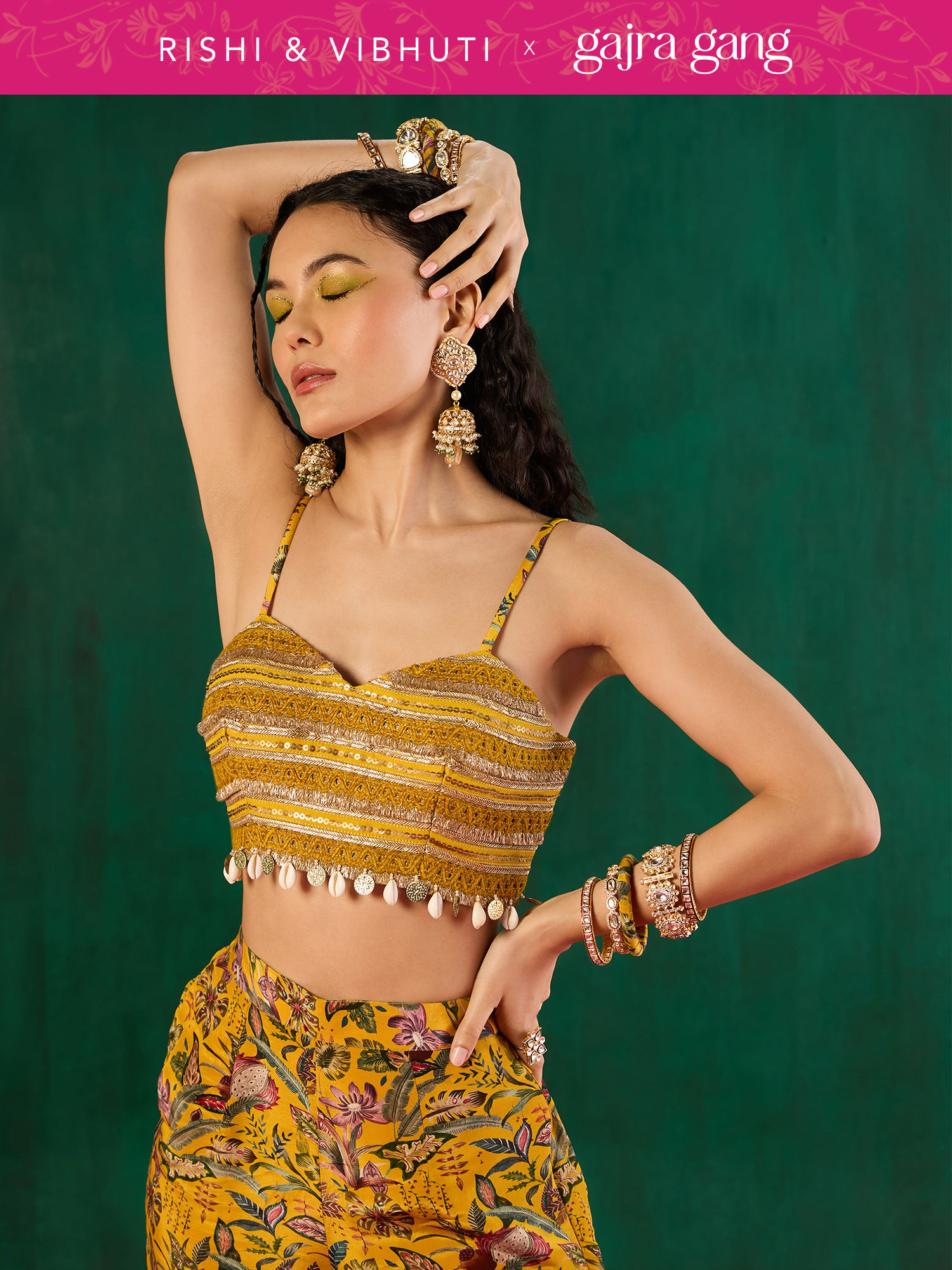 Buy Gajra Gang Rishi Vibhuti Yellow Shell Tassel embellished Strappy Blouse  GGRVBL02 Online