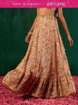 Gajra Gang - Rishi Vibhuti Orange Printed Tiered Ethnic Skirt GGRVSKT01