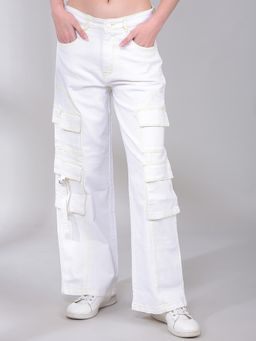 CRIMSOUNE CLUB - Women's White Baggy Cargo Jeans
