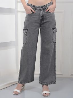CRIMSOUNE CLUB - Women's Grey Cotton Wide-Leg Jeans