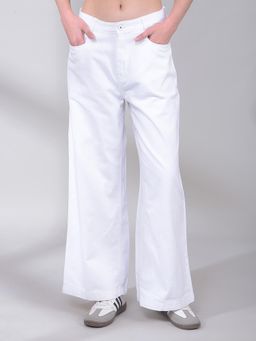 CRIMSOUNE CLUB - Women's White 100% Cotton Wide-Leg Jeans