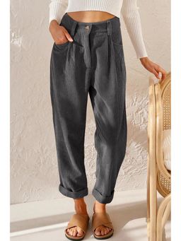 Errabelly - Gray Corduroy High Waist Straight Leg Pant