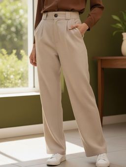 RIGO - Women Cream Korean Straight Fit Pant