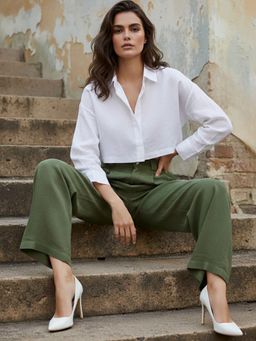 RIGO - Women Green Korean Straight Fit Pant