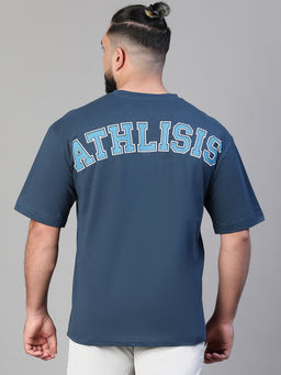 Athlisis - Men Typography Printed Bio Finish Oversized T-Shirt