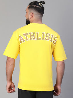 Athlisis - Men Typography Printed Bio Finish Oversized T-Shirt