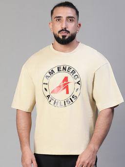 Athlisis - Men Typography Printed Bio Finish Oversized T-Shirt