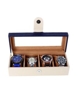 Leather World - 4 Slots Watch Box Organizer for Men and Women with Transparent Display