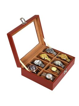 Leather World - 8 Slots Watch Box Organizer for Men and Women with Transparent Display