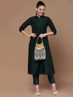 Anekaant - Droop Camel, Silver and Pearl Chevron Embellished Velvet Potli