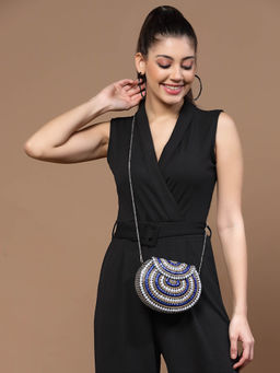 Anekaant - Mosaic Silver and Navy Stone Work Embellished Metal Clutch