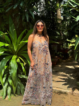 RAISHAA - Nude Diana Embellished Cocktail Gown