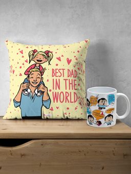 Indigifts - Father's Day Gifts Hamper Cushion and Coffee Mug (12x12 inches)