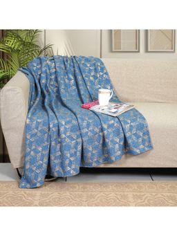 ODE & CLEO - Striped Throw Blanket Throw For Living Room Blue and Gold