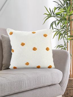 Sashaa World - White Cushion Cover With Tufted Yellow Scatters (18x18 inches)
