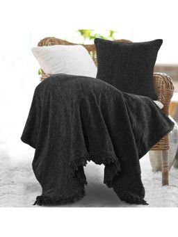 Sashaa World - Soft Black Chenille Throw & Cushion Cover Set