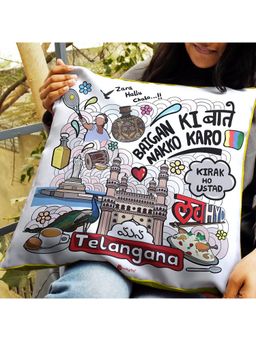 Indigifts - Telangana Doodle Art Reversible Zipper Cushion With Filler (16x16 inches)