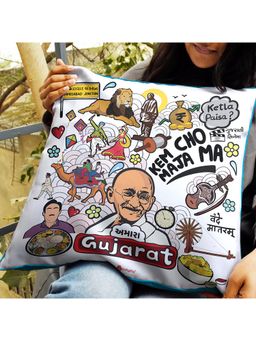 Indigifts - Gujarat Doodle Art Reversible Zipper Cushion With Filler (16x16 inches)