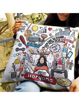 Indigifts - Haryana Doodle Art Reversible Zipper Cushion With Filler (16x16 inches)