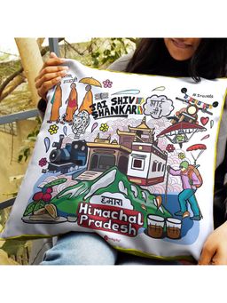 Indigifts - Himachal Pradesh Doodle Art Reversible Zipper Cushion With Filler (16x16 inches)