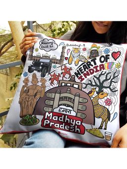 Indigifts - Madhya Pradesh Doodle Art Reversible Zipper Cushion With Filler (16x16 inches)