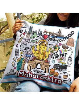 Indigifts - Maharashtra Doodle Art Reversible Zipper Cushion With Filler (16x16 inches)